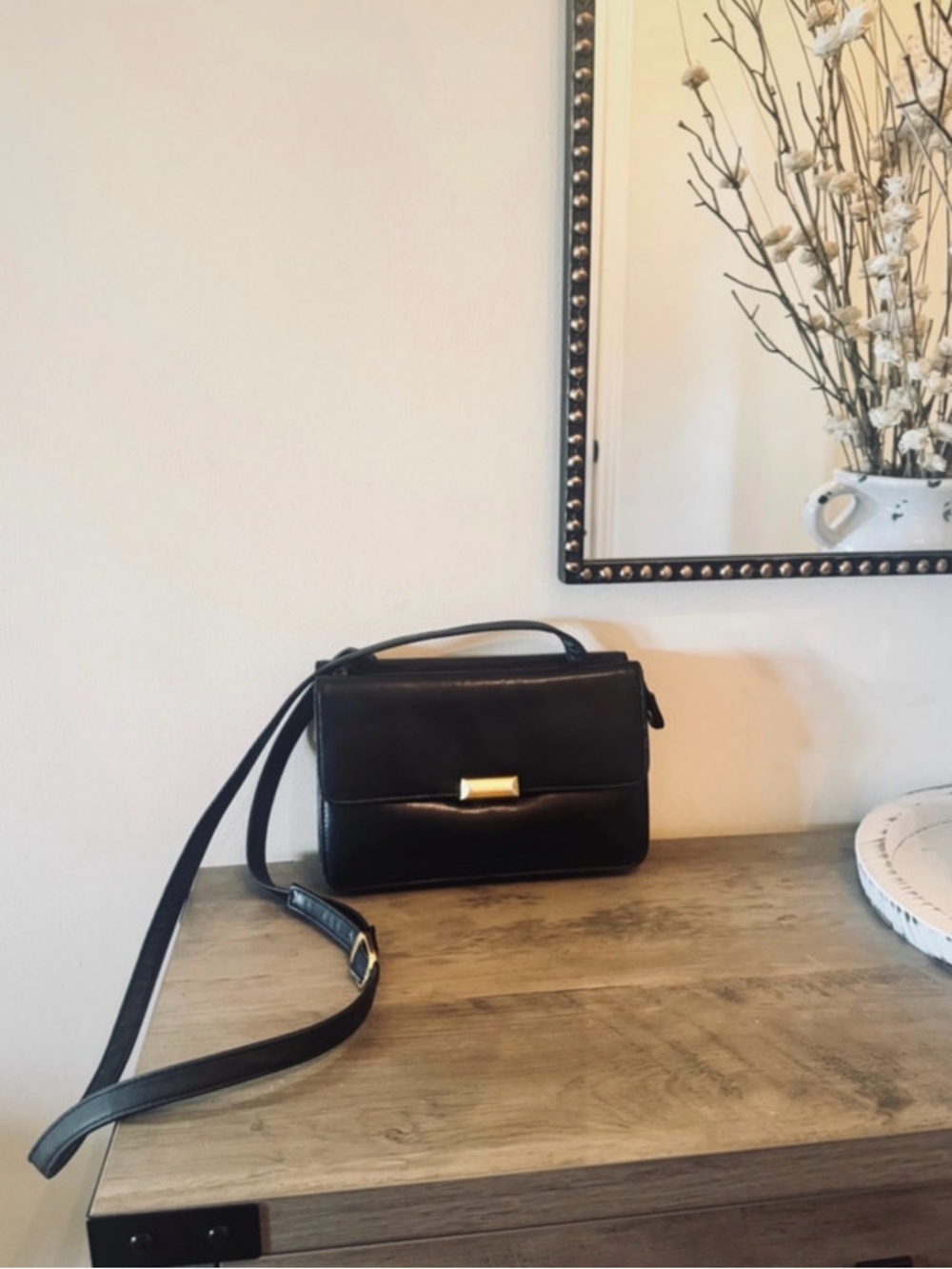 Classic Black Leather Crossbody Purse with Gold Accent | Worthington